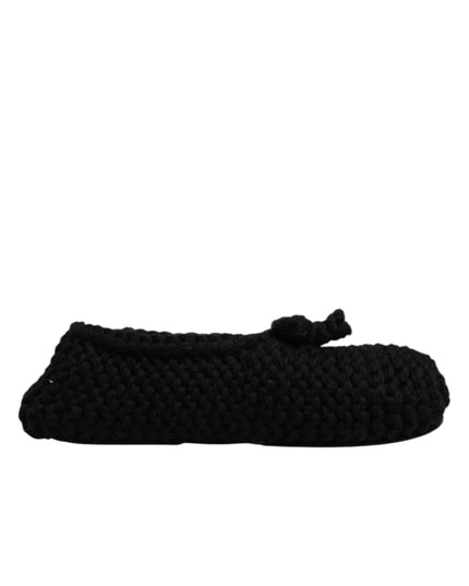 Dolce & Gabbana Black Wool Slip On Flats Ballerina Shoes