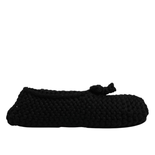 Dolce & Gabbana Black Wool Slip On Flats Ballerina Shoes