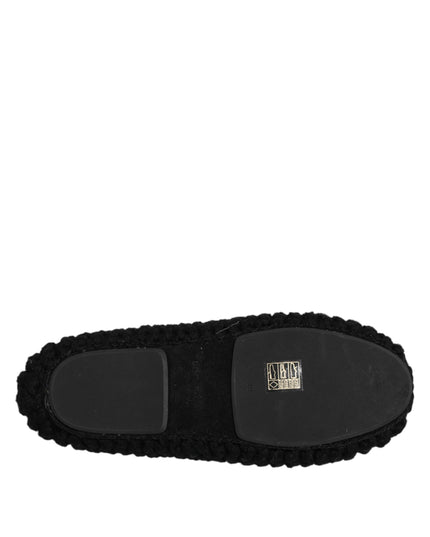 Dolce & Gabbana Black Wool Slip On Flats Ballerina Shoes