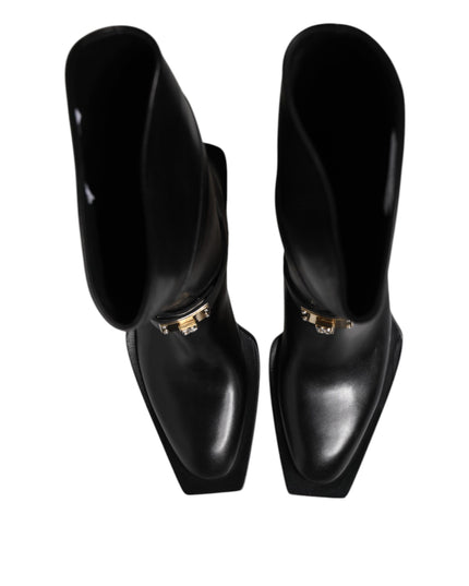 Dolce & Gabbana Black Leather High Boots Flats Shoes