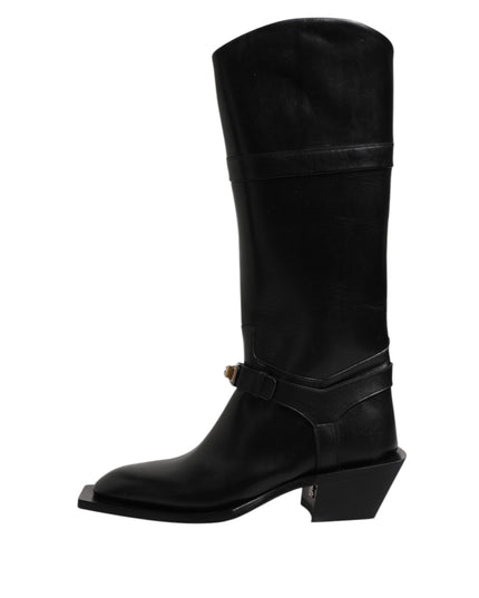 Dolce & Gabbana Black Leather High Boots Flats Shoes