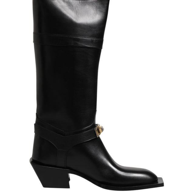 Dolce & Gabbana Black Leather High Boots Flats Shoes