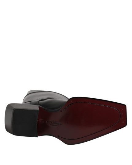 Dolce & Gabbana Black Leather High Boots Flats Shoes