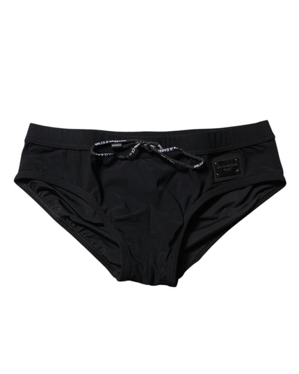 Dolce & Gabbana Black Logo Plaque Men Beachwear Brief Swimwear
