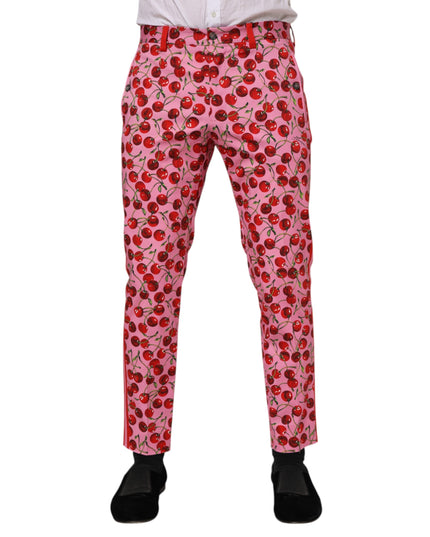 Dolce & Gabbana Pink Cherry Print Cotton Dress Pants