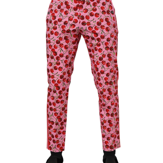 Dolce & Gabbana Pink Cherry Print Cotton Dress Pants
