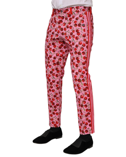 Dolce & Gabbana Pink Cherry Print Cotton Dress Pants