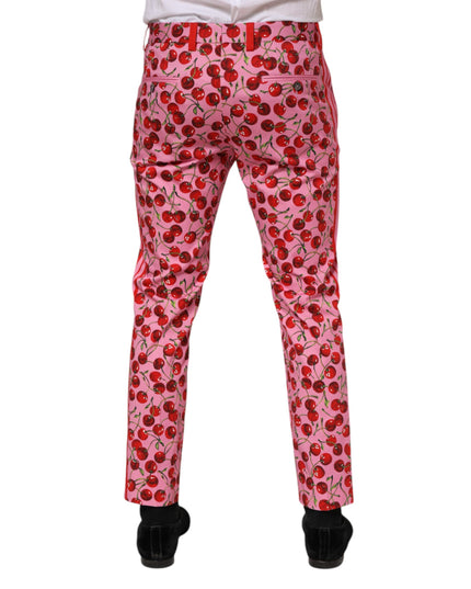 Dolce & Gabbana Pink Cherry Print Cotton Dress Pants