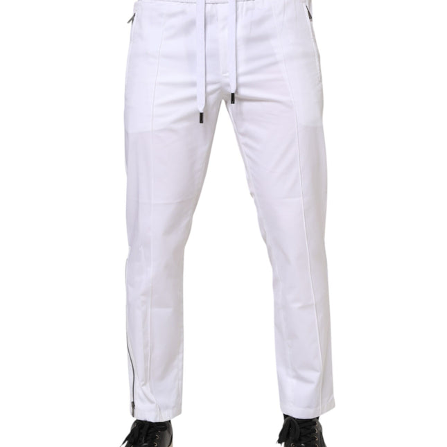 Dolce & Gabbana White Cotton Stretch Logo Men Jogger Pants