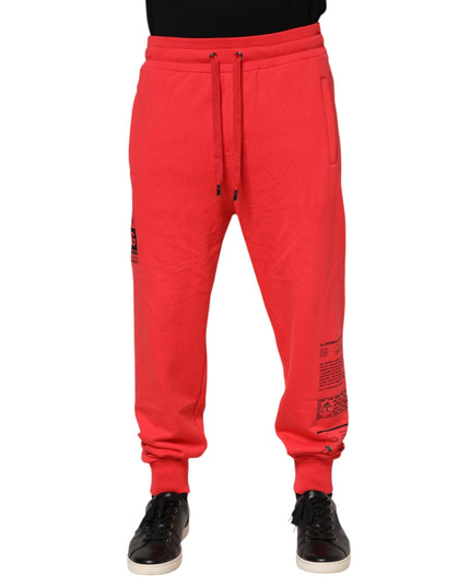 Dolce & Gabbana Red Cotton Men Jogger Sweatpants Pants