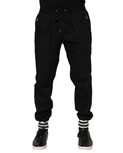 Dolce & Gabbana Black Cotton Logo Tape Men Jogger Pants