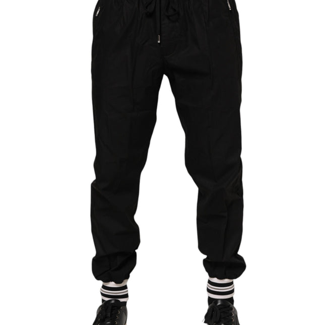 Dolce & Gabbana Black Cotton Logo Tape Men Jogger Pants