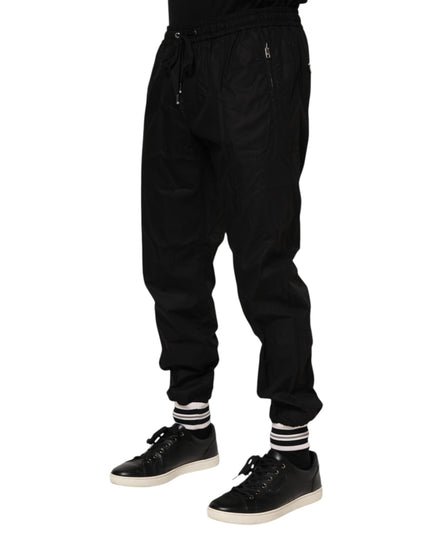 Dolce & Gabbana Black Cotton Logo Tape Men Jogger Pants