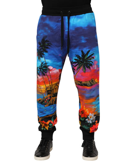 Dolce & Gabbana Blue Hawaiian Print Jogger Sweatpants Pants
