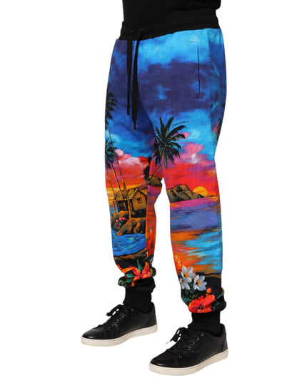 Dolce & Gabbana Blue Hawaiian Print Jogger Sweatpants Pants
