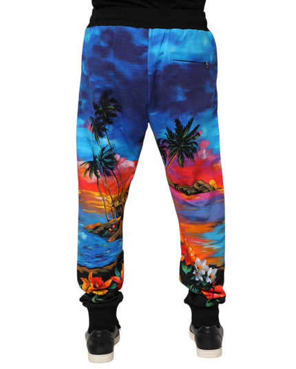 Dolce & Gabbana Blue Hawaiian Print Jogger Sweatpants Pants