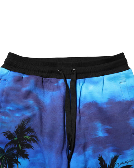Dolce & Gabbana Blue Hawaiian Print Jogger Sweatpants Pants