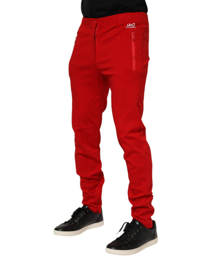 Dolce & Gabbana Red Viscose Logo Jogger Men Sweatpants Pants