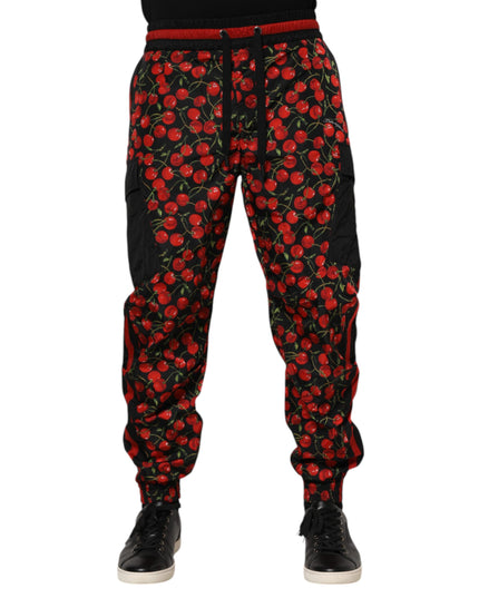 Dolce & Gabbana Black Red Cherry Print Men Sweatpants Pants