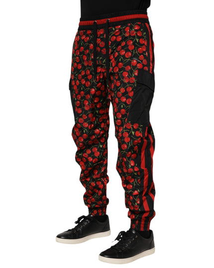 Dolce & Gabbana Black Red Cherry Print Men Sweatpants Pants
