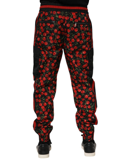 Dolce & Gabbana Black Red Cherry Print Men Sweatpants Pants