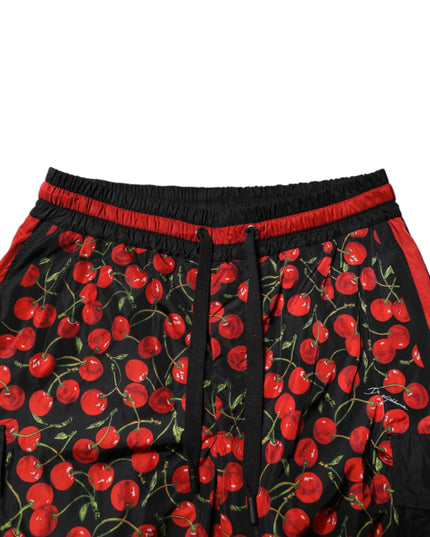 Dolce & Gabbana Black Red Cherry Print Men Sweatpants Pants