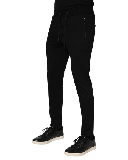 Dolce & Gabbana Black Viscose Drawstring Men Jogger Pants