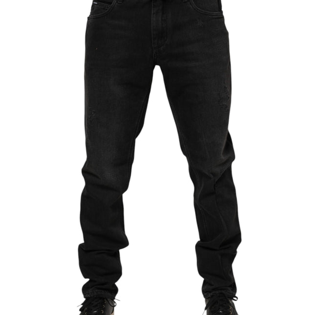 Dolce & Gabbana Black Cotton Logo Plaque Skinny Denim Jeans