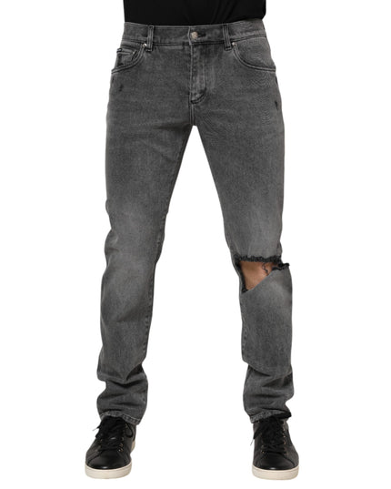 Dolce & Gabbana Gray Cotton Logo Plaque Denim Jeans