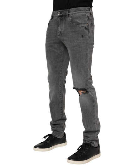 Dolce & Gabbana Gray Cotton Logo Plaque Denim Jeans