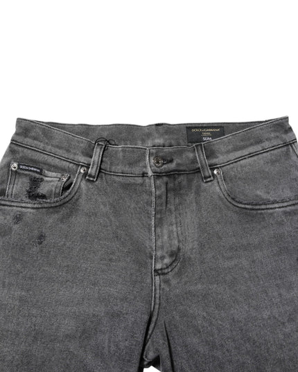 Dolce & Gabbana Gray Cotton Logo Plaque Denim Jeans