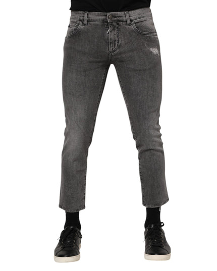 Dolce & Gabbana Gray Cotton Logo Plaque Men Denim Jeans
