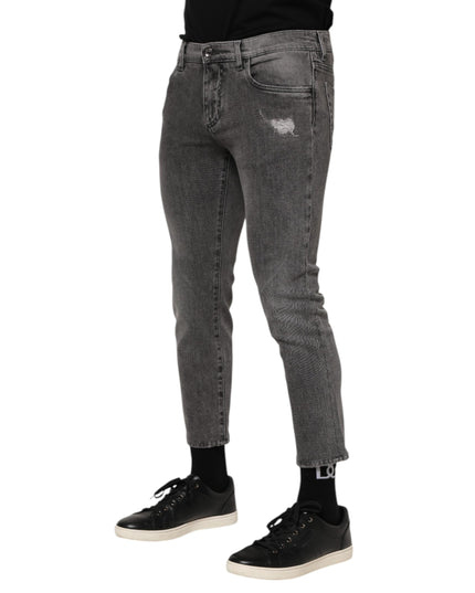 Dolce & Gabbana Gray Cotton Logo Plaque Men Denim Jeans