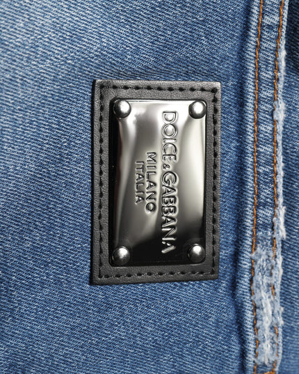 Dolce & Gabbana Blue Washed Cotton Logo Plaque Denim Jeans