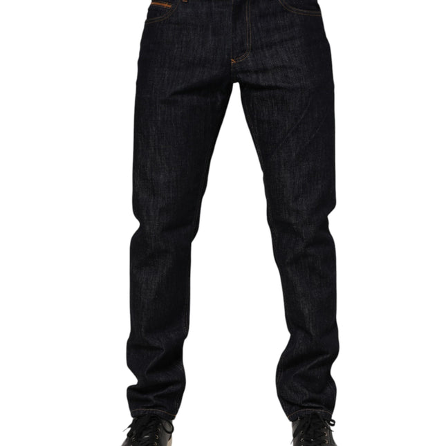 Dolce & Gabbana Dark Blue Cotton Logo Plaque Men Denim Jeans