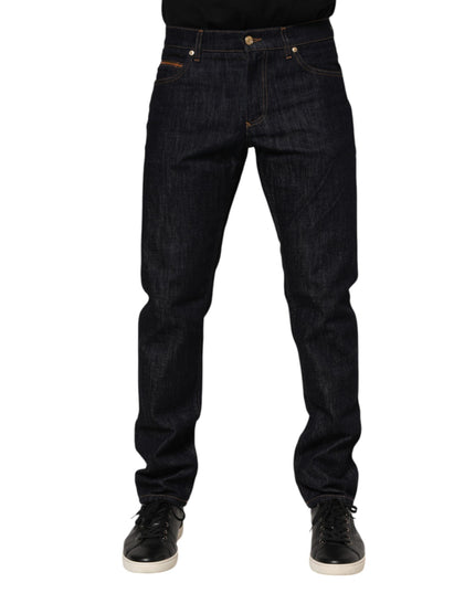 Dolce & Gabbana Dark Blue Cotton Logo Plaque Men Denim Jeans