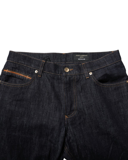 Dolce & Gabbana Dark Blue Cotton Logo Plaque Men Denim Jeans