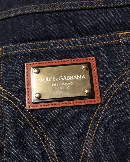 Dolce & Gabbana Dark Blue Cotton Logo Plaque Men Denim Jeans