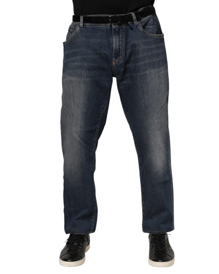 Dolce & Gabbana Blue Cotton Logo Plaque Slim Denim Jeans