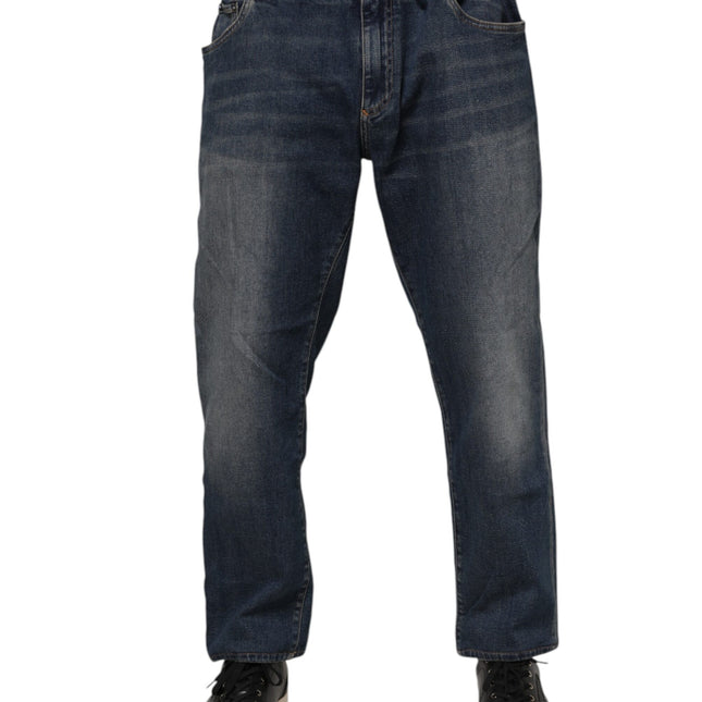 Dolce & Gabbana Blue Cotton Logo Plaque Slim Denim Jeans