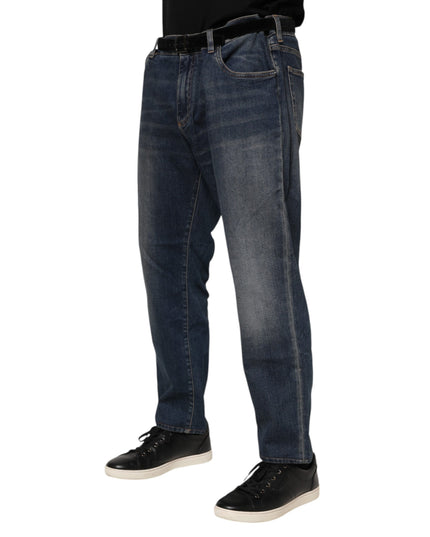 Dolce & Gabbana Blue Cotton Logo Plaque Slim Denim Jeans