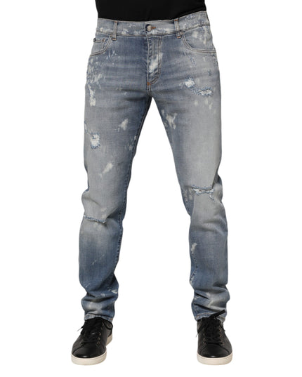 Dolce & Gabbana Blue Cotton Tattered Slim Fit Men Denim Jeans