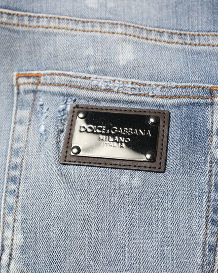 Dolce & Gabbana Blue Cotton Tattered Slim Fit Men Denim Jeans