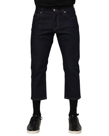 Dolce & Gabbana Dark Blue Cotton Logo Slim Fit Men Denim Jeans