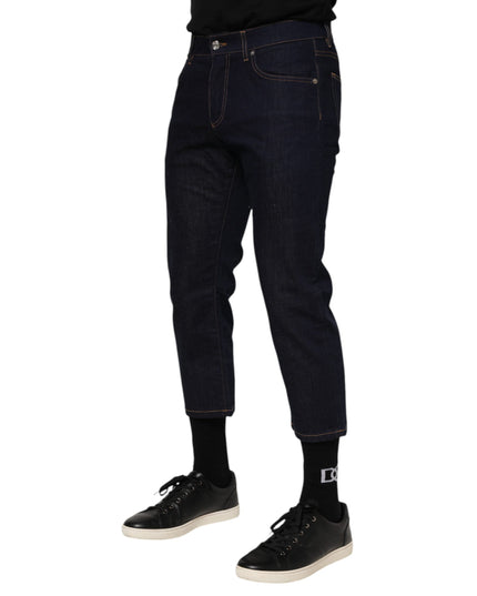 Dolce & Gabbana Dark Blue Cotton Logo Slim Fit Men Denim Jeans