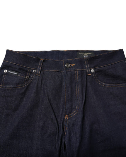 Dolce & Gabbana Dark Blue Cotton Logo Slim Fit Men Denim Jeans