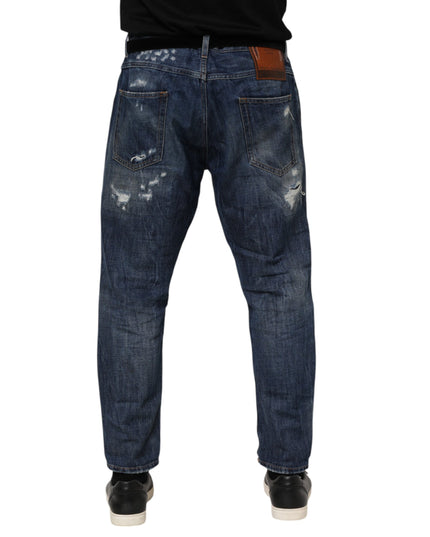 Dolce & Gabbana Blue Cotton Tattered Tapered Men Denim Jeans