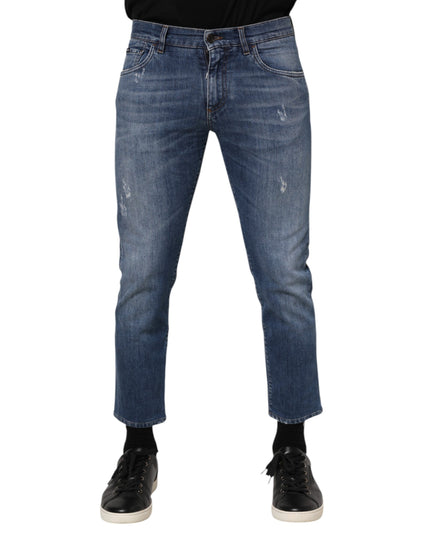 Dolce & Gabbana Blue Cotton Logo Plaque Denim Jeans