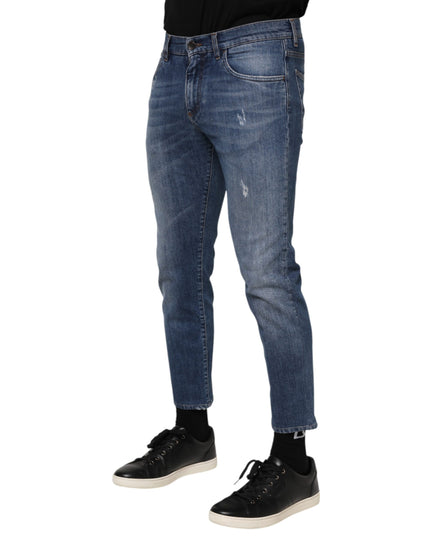 Dolce & Gabbana Blue Cotton Logo Plaque Denim Jeans