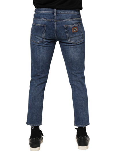 Dolce & Gabbana Blue Cotton Logo Plaque Denim Jeans